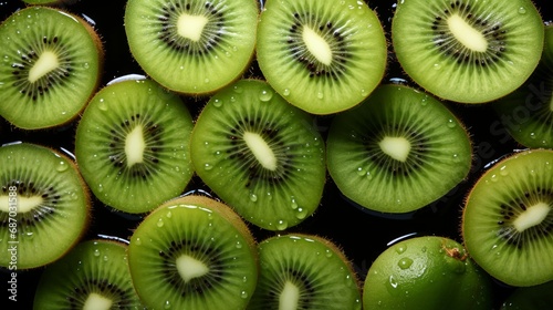 Close-up of cut kiwi filling the screen top view