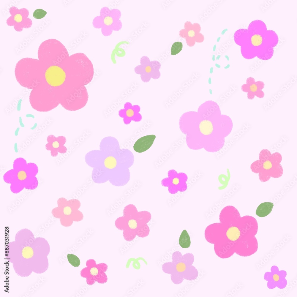 seamless pattern with pink flowers