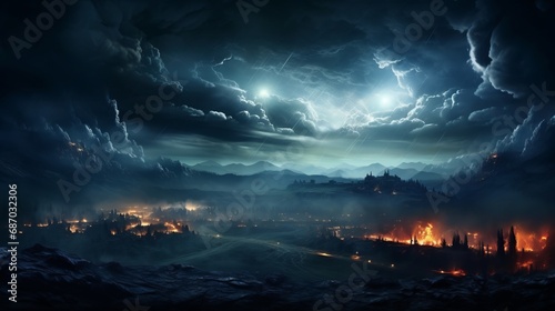 A panoramic view of a dark cloud at night © ProVector