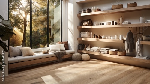 A mudroom that combines practicality with a tranquil