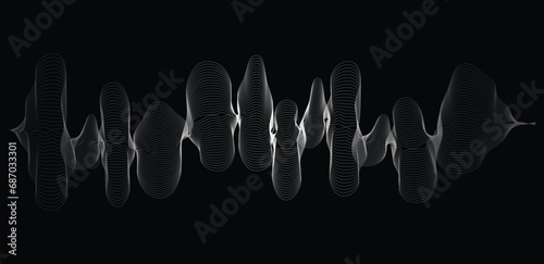 White and black line wave and black background