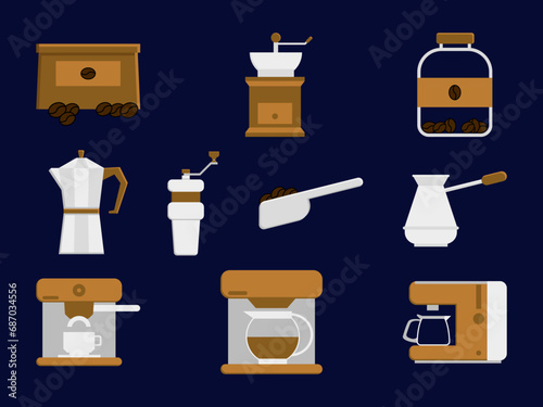 Coffee Equipment Flat Color Style. Suitable for Design and Illustration Needs Related to Coffee Shops, Coffee Equipment and Coffee Products