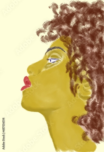 Fototapeta Naklejka Na Ścianę i Meble -  Cute American young woman digital drawing. Color illustration for design