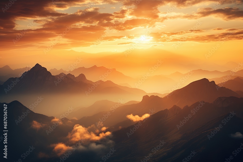 Breathtaking Mountain Sunrise with Clouds Panorama