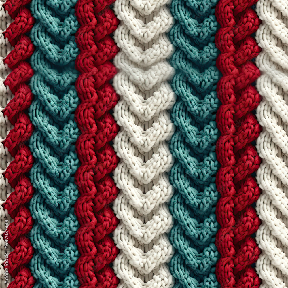 Seamless red and green knitted wool texture background pattern