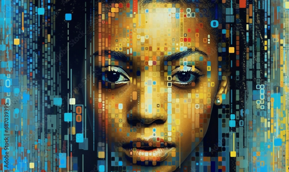Futuristic African Girl with Virtual Pixels Futuristic African Girl with Virtual Pixels