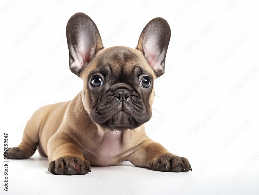 Close-up portrait of a purebred French bulldog puppy. Isolated on a white background. Close-up portrait of a purebred French bulldog puppy. Isolated on a white background.
