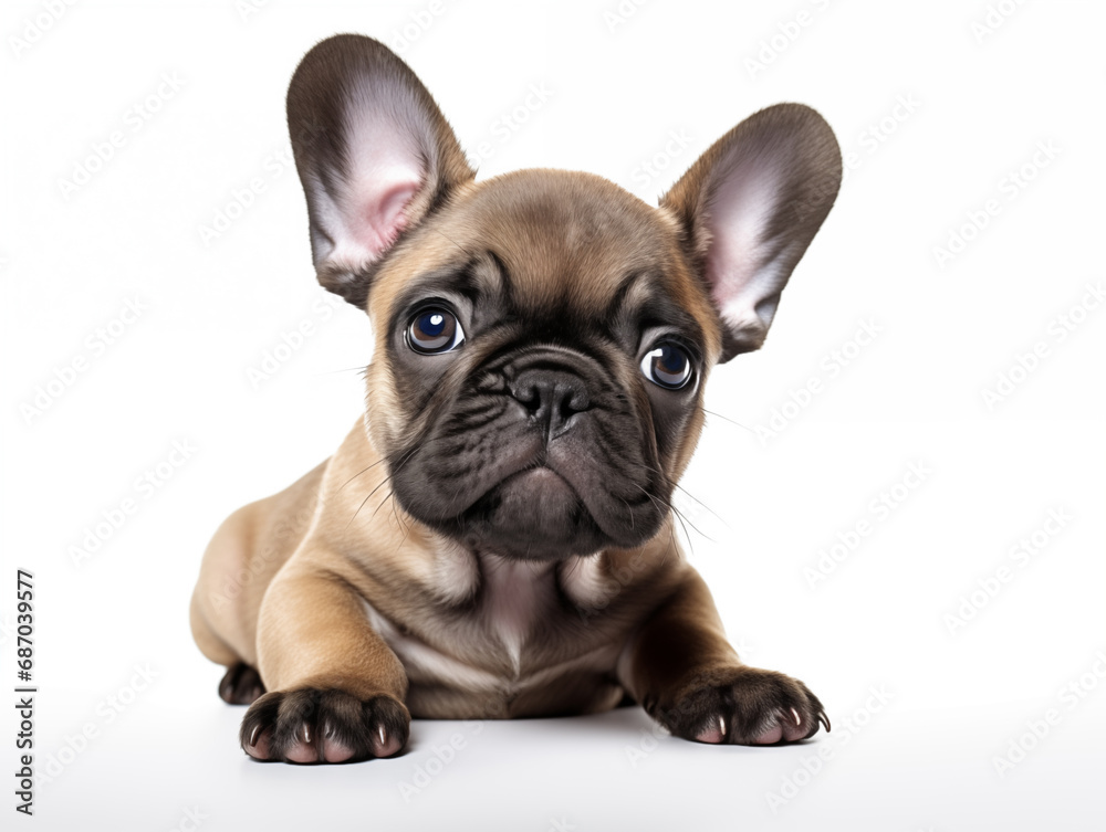 Close-up portrait of a purebred French bulldog puppy. Isolated on a white background.