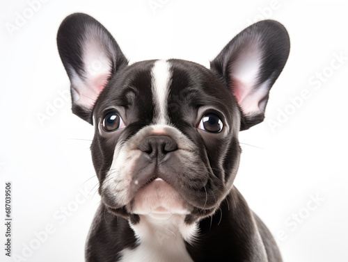 Close-up portrait of a purebred French bulldog puppy. Isolated on a white background. © Екатерина