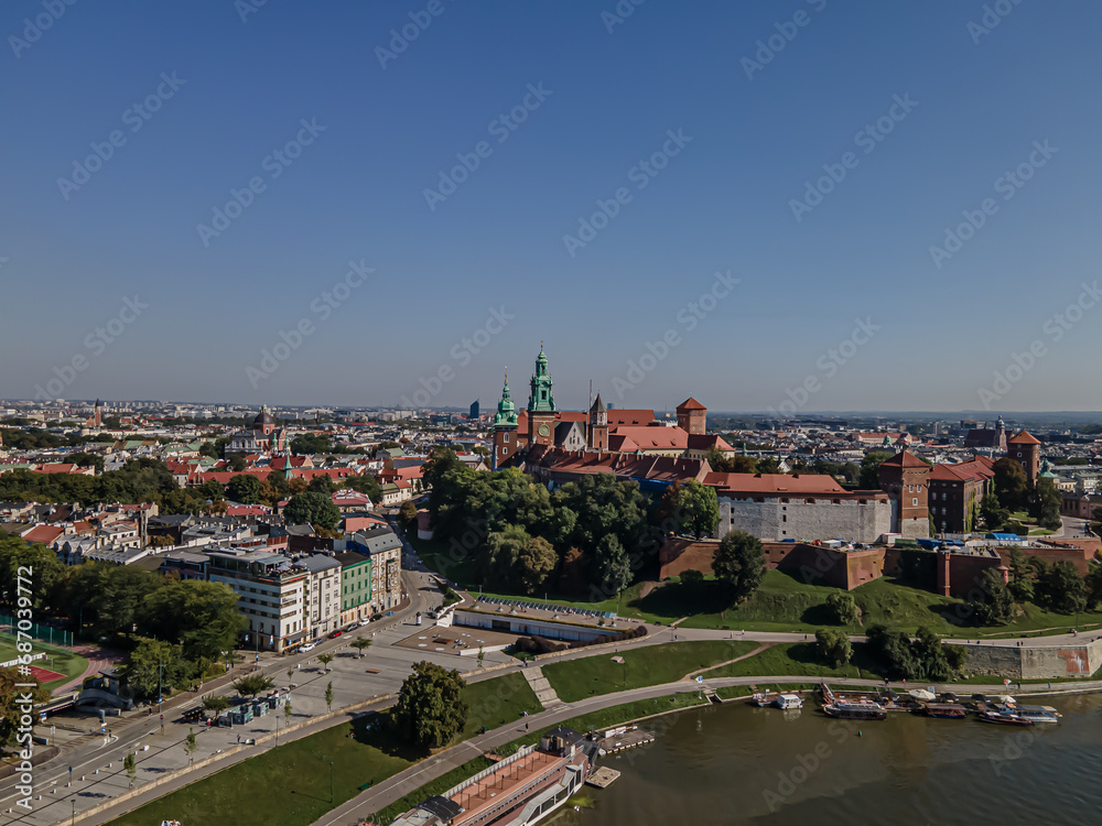 Aerial view of the Wawel Royal Castle in Krakow on a sunny,summer day.