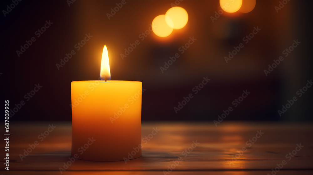 A glowing candle casting a warm light with a backdrop of soft shadows A glowing candle casting a warm light with a backdrop of soft shadows