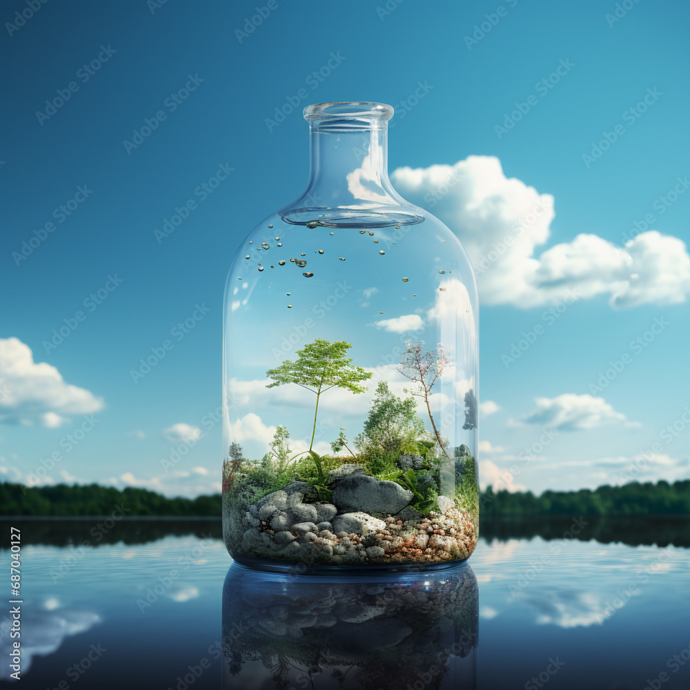 image with a bottle containing strange worlds. AI Generative. image with a bottle containing strange worlds. AI Generative.
