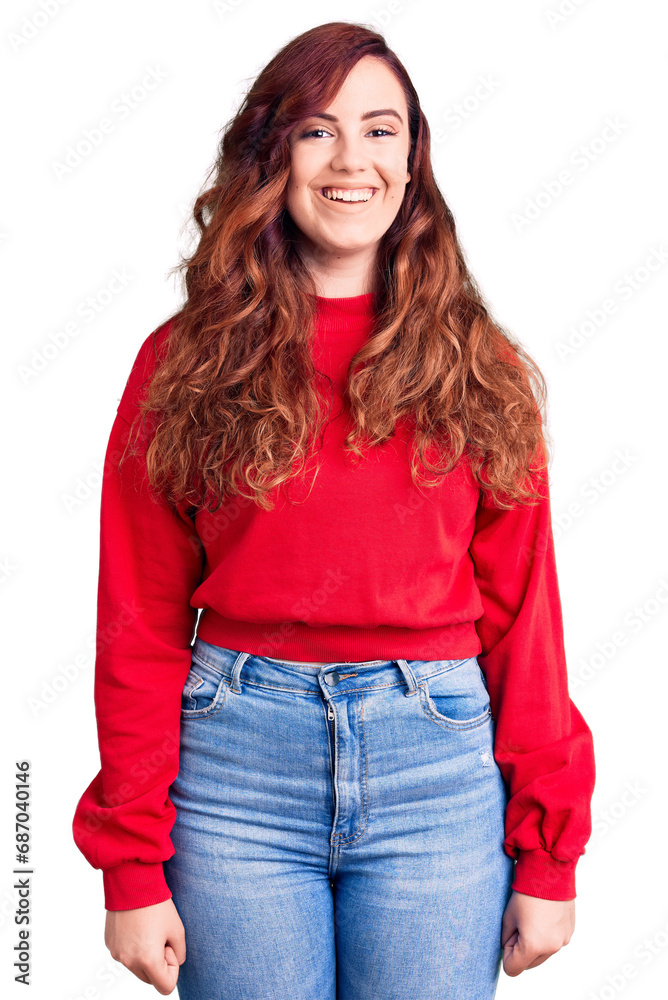 Young beautiful woman wearing casual winter sweater with a happy and cool smile on face. lucky person. Young beautiful woman wearing casual winter sweater with a happy and cool smile on face. lucky person.