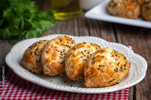 Delicious Turkish food; dill cheese pastry, Turkish name; dere otlu peynirli pogaca photo