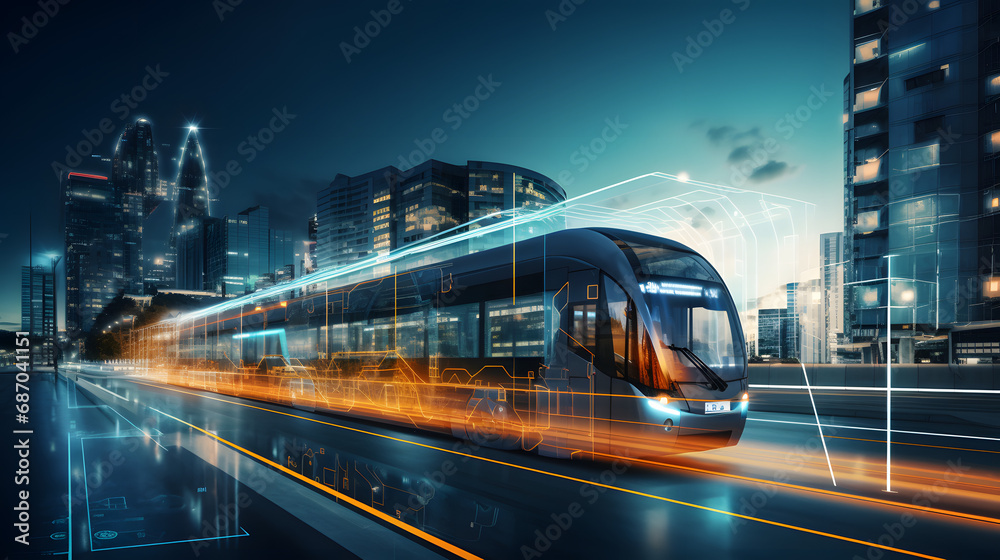 Transportation and technology concept. ITS (Intelligent Transport Systems). Mobility as a service. Generative Ai.