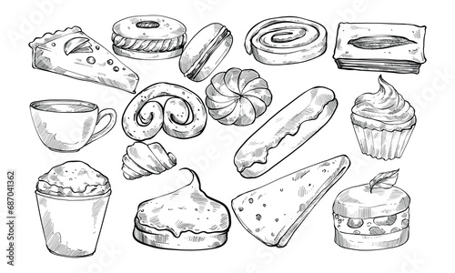 french dessert handdrawn collection