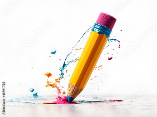 Creative 3D pencil with paint splash photo