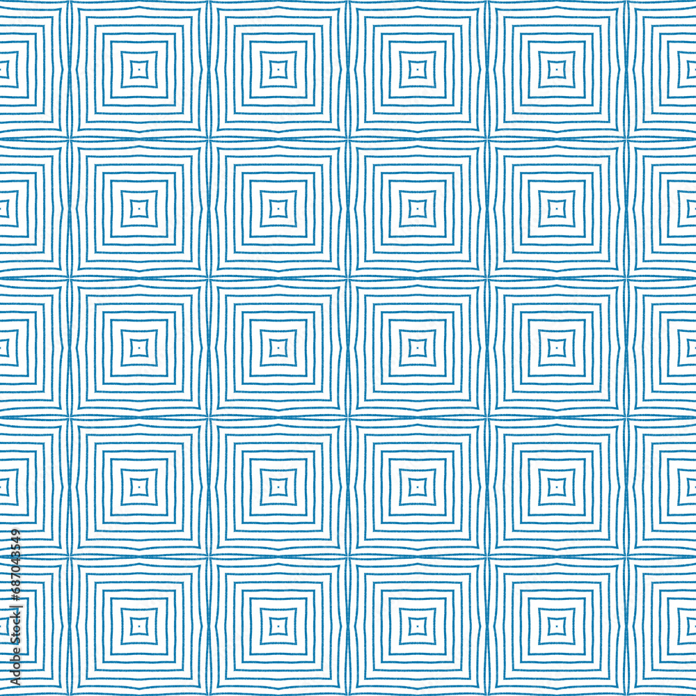 Striped hand drawn pattern. Blue symmetrical