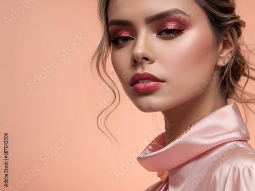 An ethereal woman look with pastel eyeshadows and a glossy, sheer lips photo