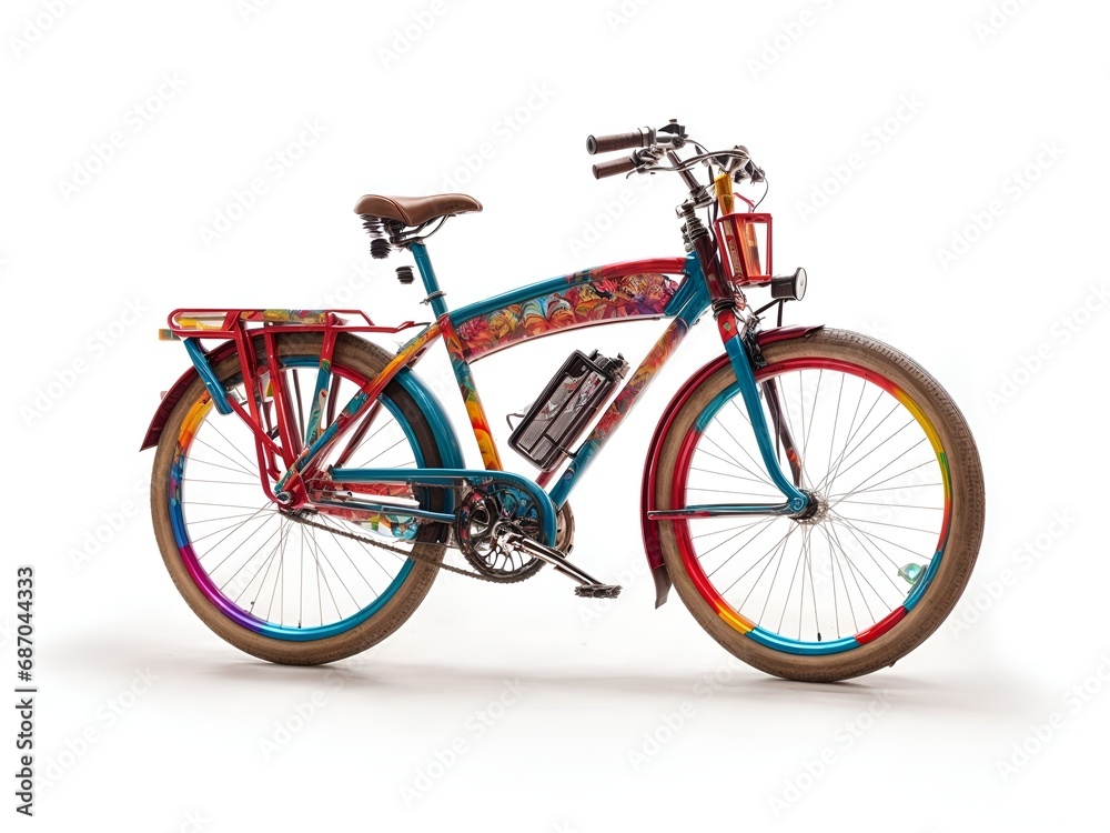 A bicycle with a hand-painted designs or street art graffiti