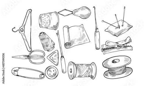 sewing tools handdrawn collection