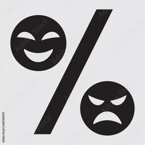 Vector editable images are a percentage sign. Images of the percentage sign with smiley faces smile and sadness.
