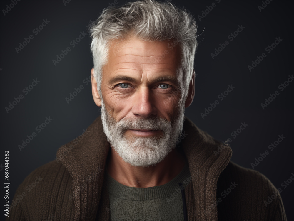Obraz premium Middle-aged man in studio, looking into the camera, good looking man, strong, eye contact