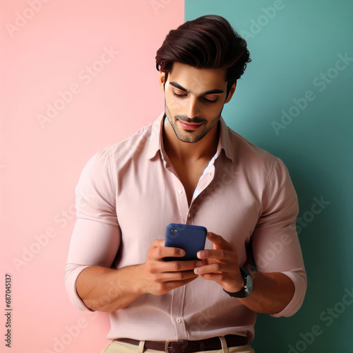 Dating online,Man using smartphone cell phones chat online in social network and mobile applications isolated © Katewaree