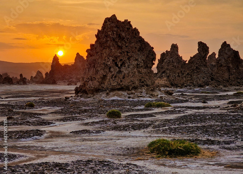 Sunrise at Lake Abbe in Africa Djibouti 