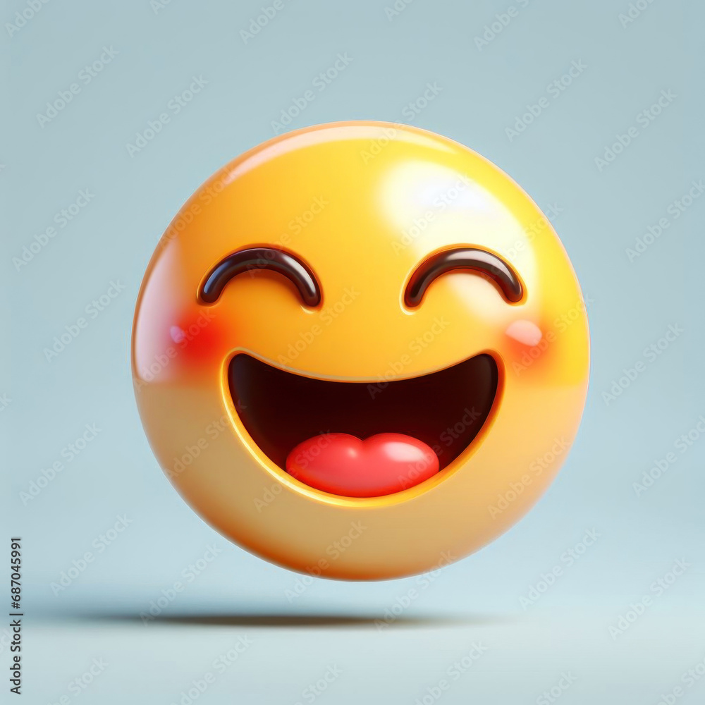 Fototapeta premium Icon smile emoji. Realistic yellow glossy 3d emotions face.