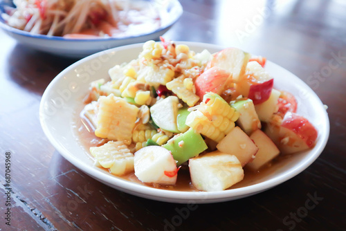 fruit salad, apple and corn salad or spicy salad or spicy fruit salad