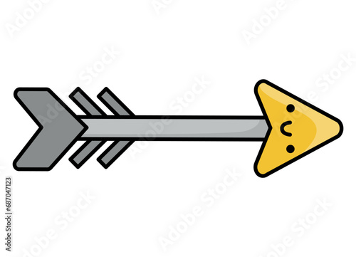 Vector cartoon kawaii arrow icon. Cupid weapon isolated clipart. Cute pointer colored illustration. Funny Saint Valentine day icon for kids with love concept.