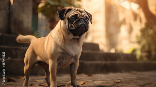 Fawn pug dog (AI Generated), outside