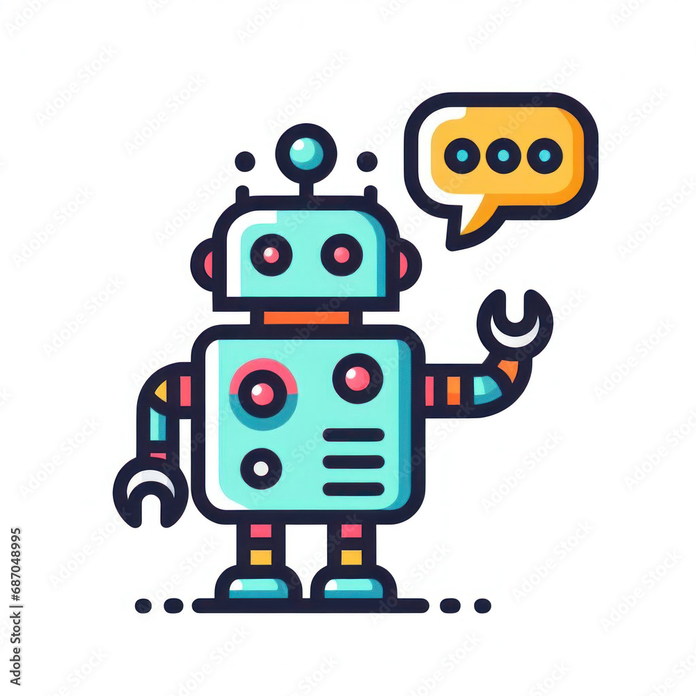 Robot icon thinking with speech bubble on a white background Robot icon thinking with speech bubble on a white background