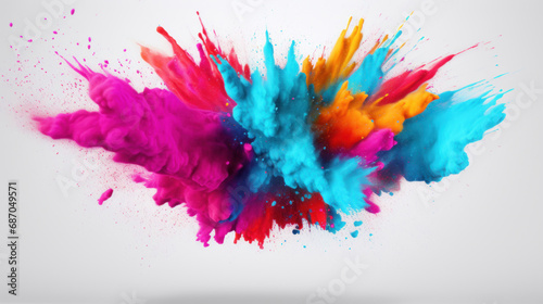 Colorful paint splashes on white background.