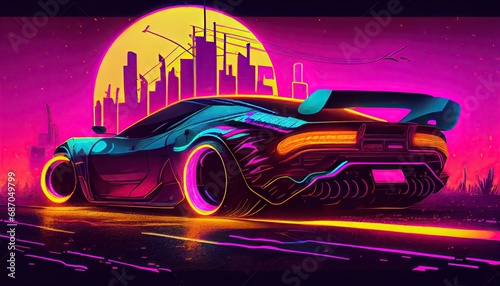 Futuristic car, cyberpabk style illustration, non existent design photo