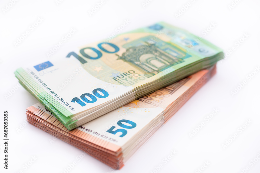 Cash euro bills on white background, money Cash euro bills on white background, money