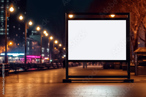 Blank billboard on the street at night. Mock up