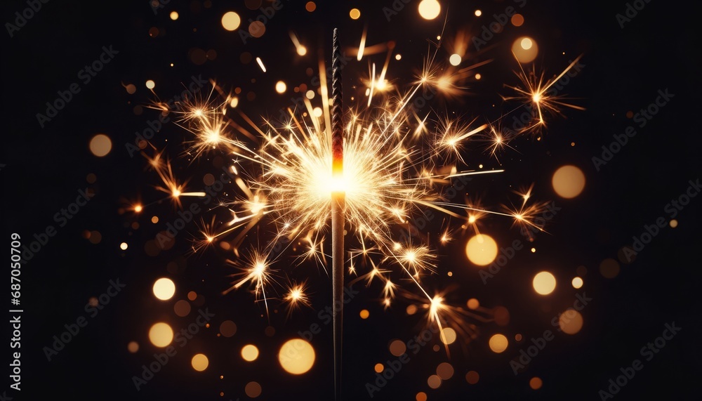 Naklejka premium Sparkler with Bokeh Effect on Black Background