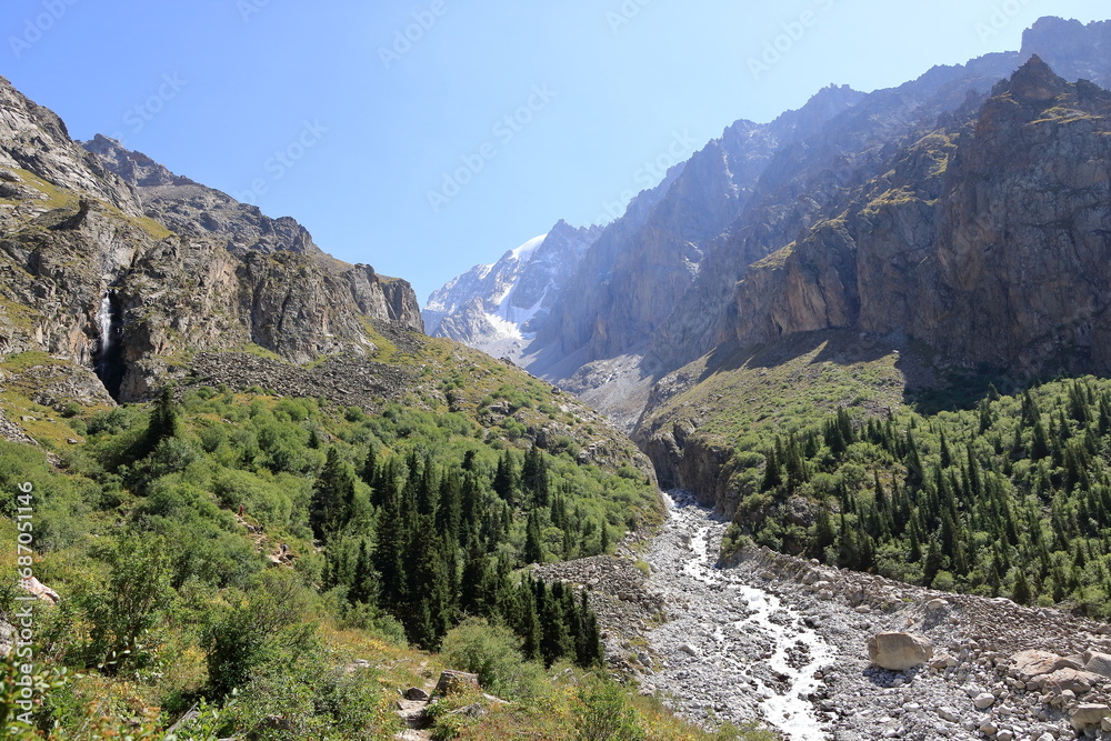 Mountain landscape in the Ala Archa national Park in summer, Kyrgyzstan in Central Asia
