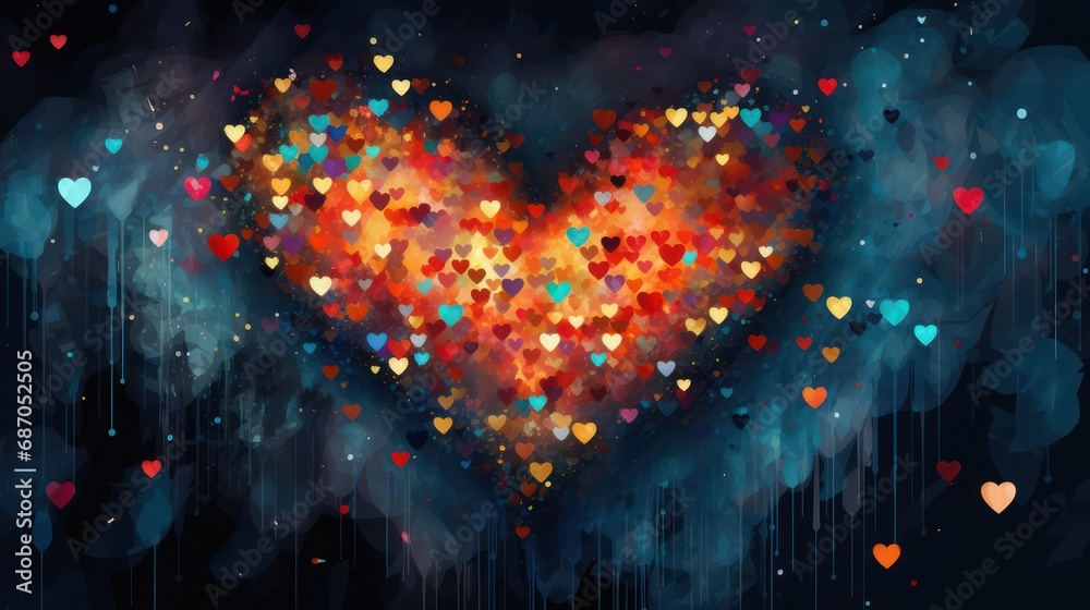 Solitary of heart, Abstract love heart painting, modern wallpaper background, ideal for romantic wall art, Valentine theme printing design, and artistic posters	
