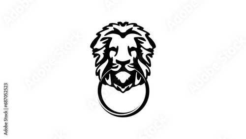 Lion Door Knocker, black flat  monochrome illustration