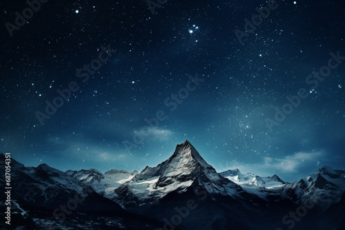 A minimalistic graphic representation of mountain peaks under a starlit sky, emphasizing the tranquil beauty of the night in the high altitudes.