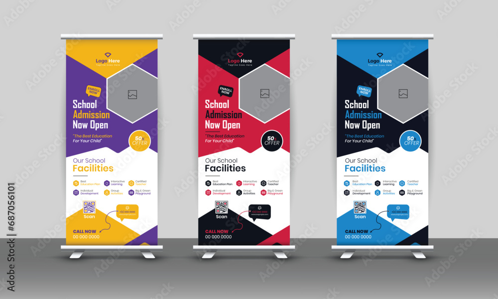 School admission study kids education rollup banner, banner design, industrial, company, business, template