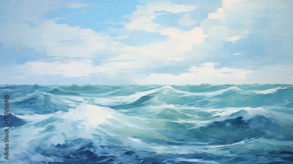 Blue ocean wave brushstroke acrylic oil painting