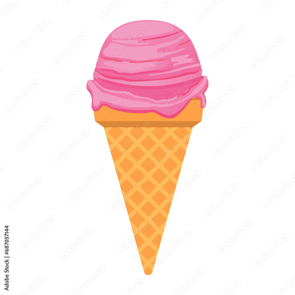 Delicious strawberry ice cream in a waffle cone. Delicious strawberry ice cream in a waffle cone.