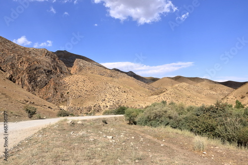 landscape at the river the Kaldaman pass between Arslanbob and Kazarman in Kyrgyzstan  Central Asia