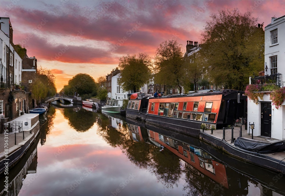 Luminous Locks: Little Venice's Canals Reflecting Sunset Colors Luminous Locks: Little Venice's Canals Reflecting Sunset Colors