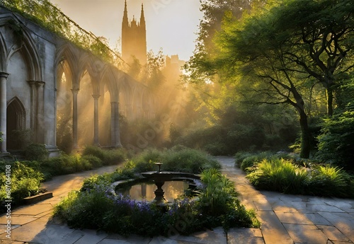 Morning Mirage: St. Dunstan in the East Garden Waking Up to Sunrise photo