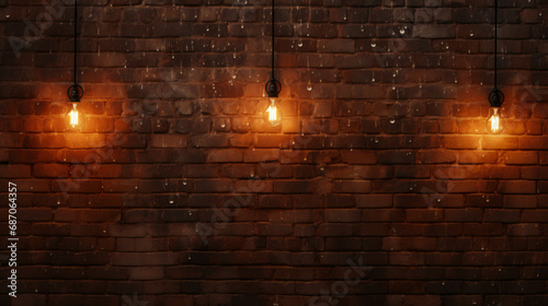 A brick wall with three lights